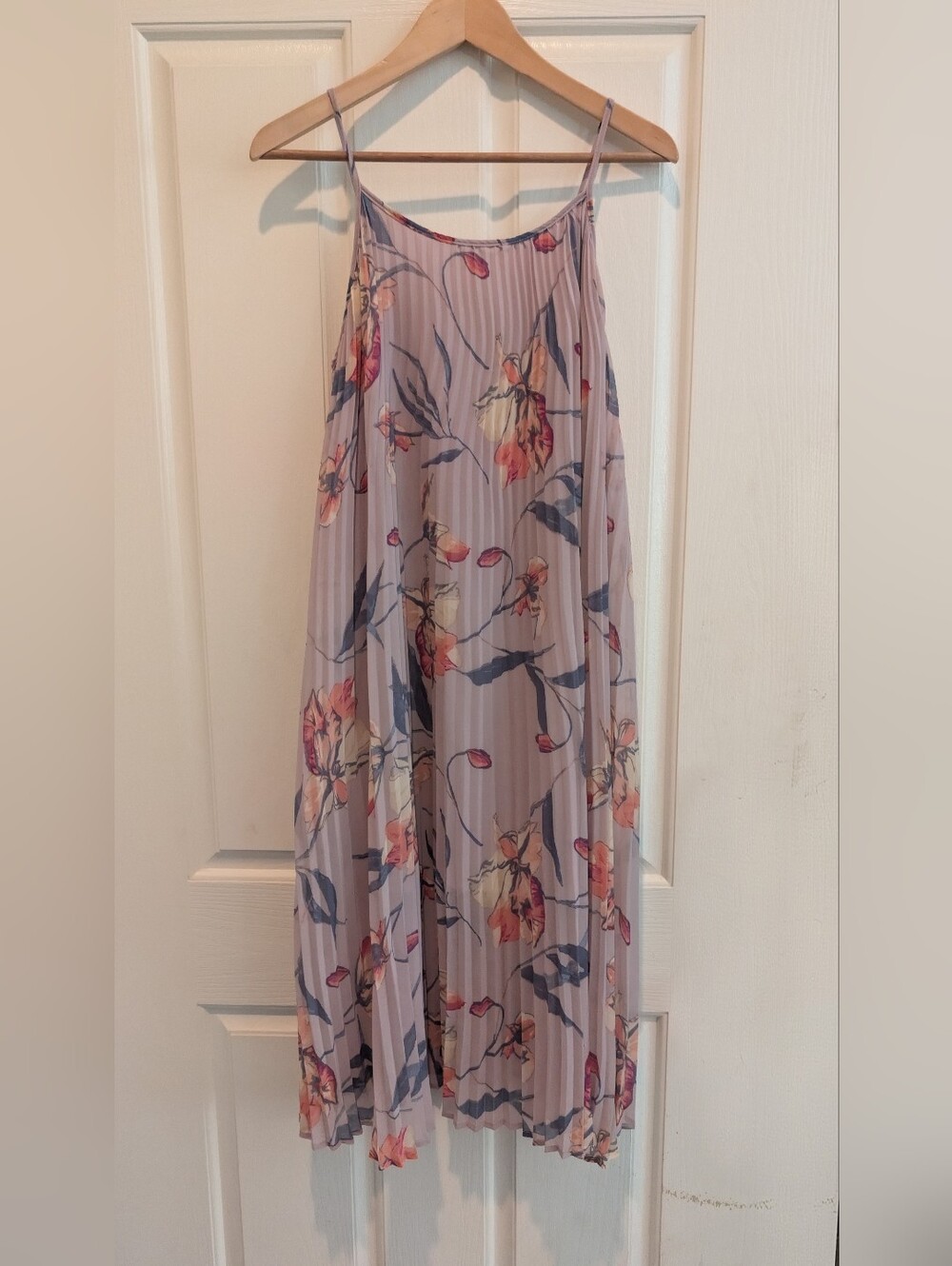 A New Day- Lavender Floral Pleated Midi Dress- Medium